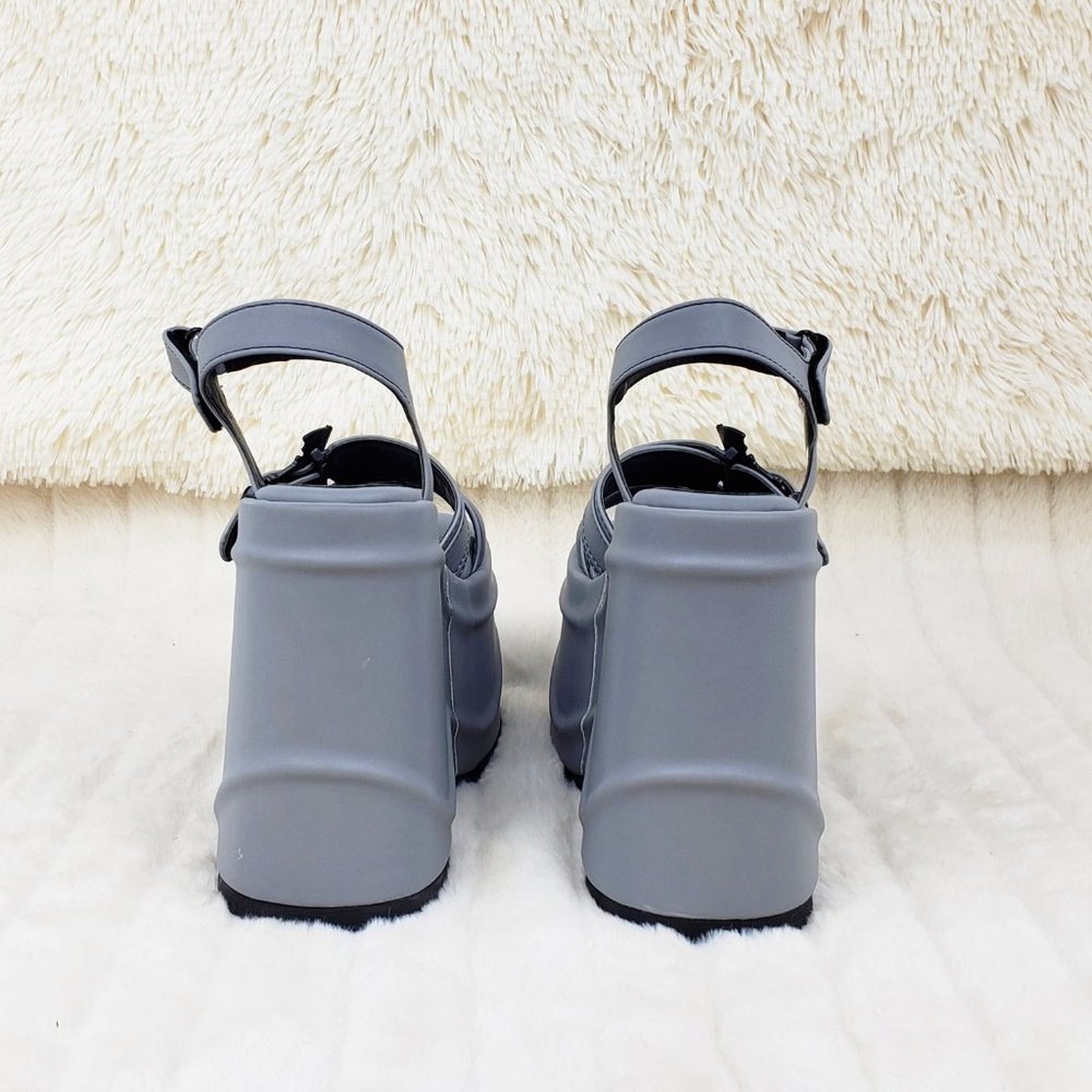 Reflective 6" Platform Goth Wedge Sandals Wave Gray - Picture 8 of 17
